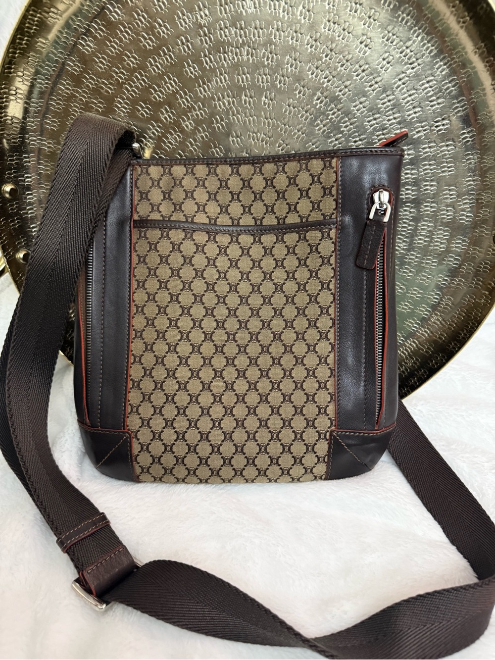 Celine Brown and Tan Monogram Crossbody Bag